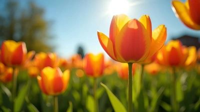 Orange And Yellow Tulips In Sunlit Garden