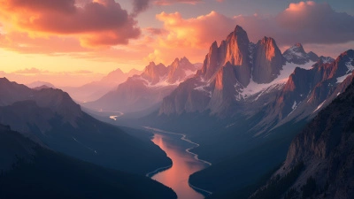 Panoramic Mountain Range At Golden Sunset