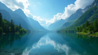 Panoramic Mountain Range with Clear Lake Reflection