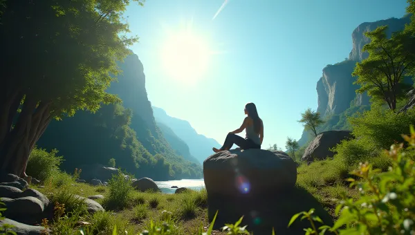 Peaceful Person Sitting On Large Rock Outdoors