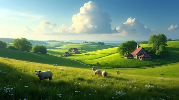 Peaceful Rural Landscape With Charming Houses