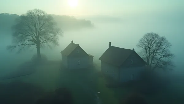 Peaceful Village in Thick Morning Fog