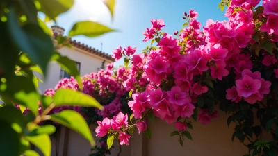 Pink Bougainvillea Flowers Over Rustic Wall
