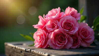 Pink Carnation Bouquet On Rustic Bench