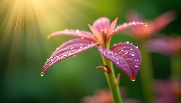 Pink Leaf Plant With Morning Dew