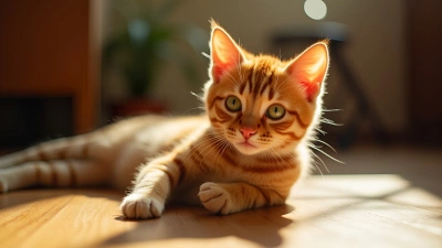 Playful Orange Tabby Cat Relaxing Indoors