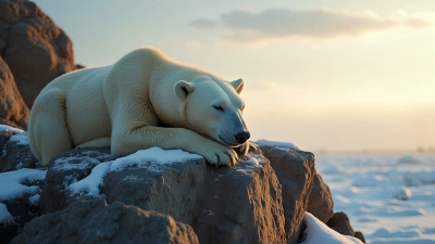 Polar Bear Resting On Rugged Rock In Snow