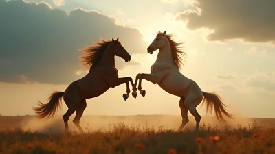 Powerful Horses Rearing Fiercely in Open Field