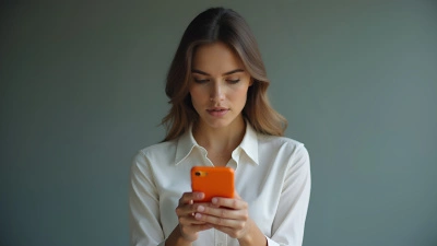 Professional Woman Holding Orange Smartphone