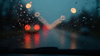 Rain Droplets Streaming Down Car Window