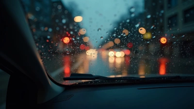 Rain-Soaked Car Windshield With City Lights