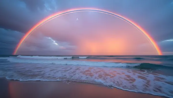 Rainbow Over Calm Ocean Waters At Sunset