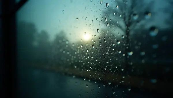 Raindrops On Transparent Glass Panel Close-Up