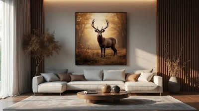 Realistic Deer And Artistic Painting Wall Decor
