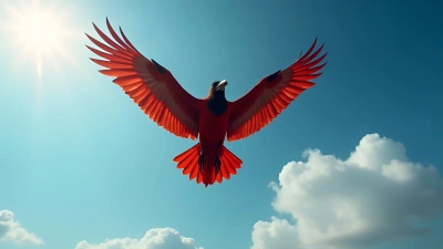 Red And Black Bird In Flight Over Blue Sky