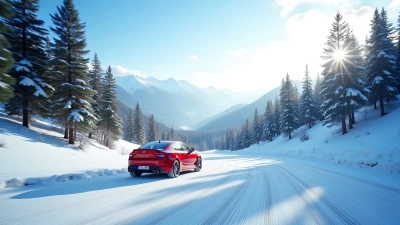 Red Car Driving On Snowy Mountain Road