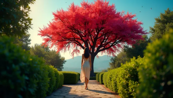 Red-Flowering Peacock Tree With Woman