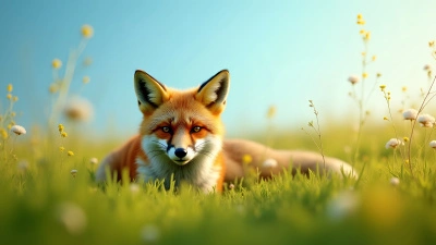 Red Fox Resting in Lush Green Grass