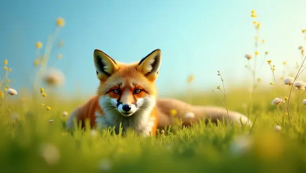 Red Fox Resting in Lush Green Grass
