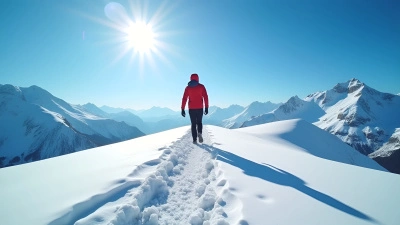 Red Jacket Trekking On Snowy Mountain