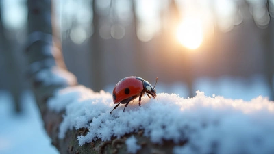 Red Ladybug on Snowy Tree Bark Close-Up