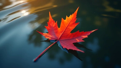Red Maple Leaf Floating On Clear Water