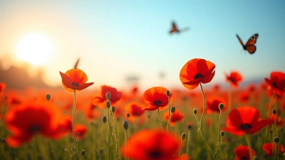 Red Poppy Flowers Covering Sunlit Meadow
