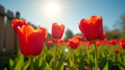 Red Tulips Blooming In Sunny Garden