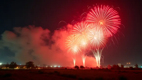 Red And Yellow Fireworks In Night Sky