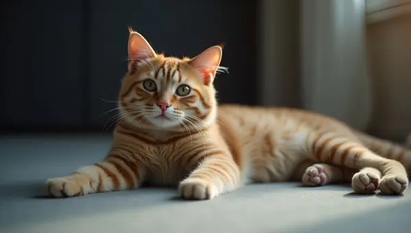 Relaxed Domestic Cat Resting On Gray Surface