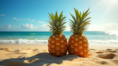 Ripe Pineapples On Golden Beach Sand