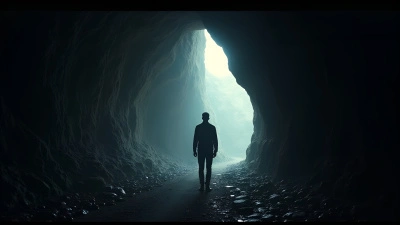 Rocky Cave Interior With Solitary Man