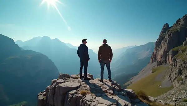 Rocky Mountain Cliff With Two Men