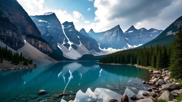 Rocky Mountain Landscape With Alpine Lake