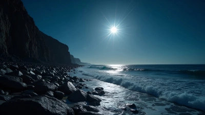 Rocky Shoreline Under Bright Full Moon
