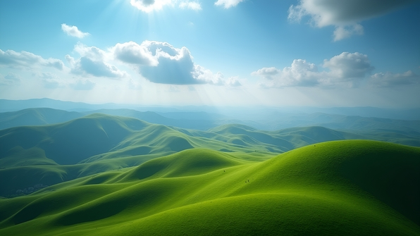 Rolling Green Hills Under Bright Blue Sky