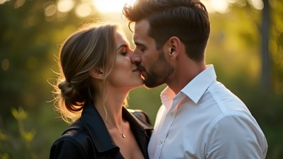 Romantic Couple Sharing Gentle Kiss Outdoors