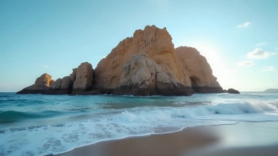 Rugged Brown Rock Formation in Calm Sea