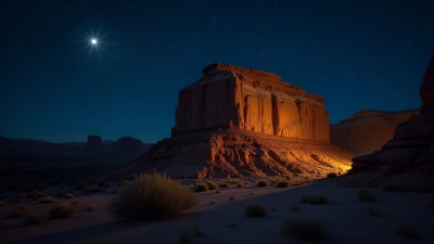 Rugged Brown Rock Formation Under Night Sky