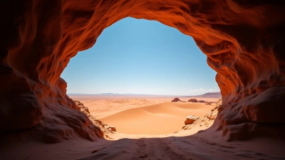 Rugged Cave Overlooking Sunlit Desert Dunes