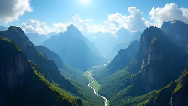 Rugged Mountain Peaks Aerial View in Daylight