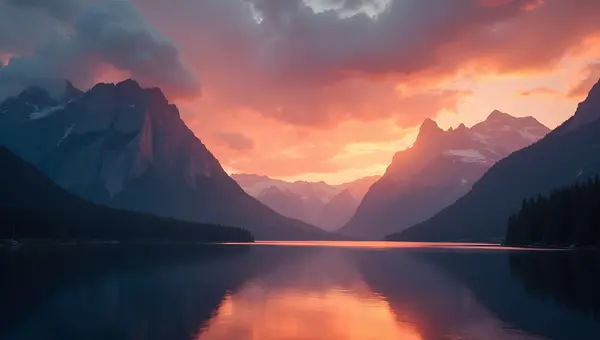 Rugged Mountain Peaks At Sunset Reflection