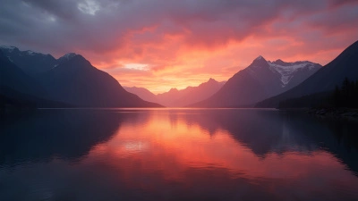 Rugged Mountain Range Reflected At Sunset