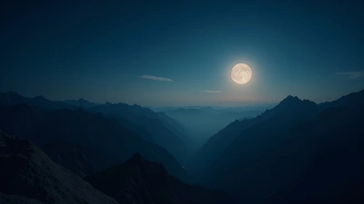Rugged Mountains Under Glowing Full Moon