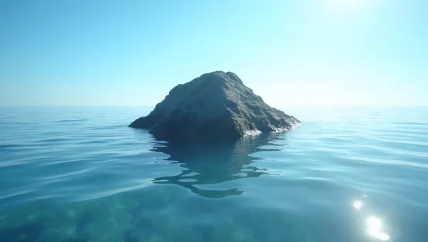 Rugged Rock Emerging From Clear Water Under Blue Sky