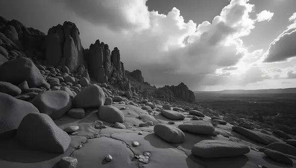 Rugged Rock Formations With Deep Shadows