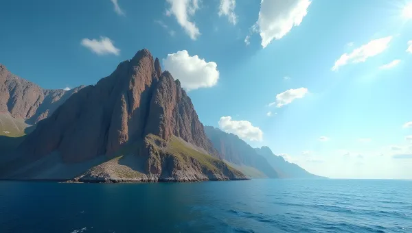 Rugged Rocky Mountain Beside Calm Blue Sea