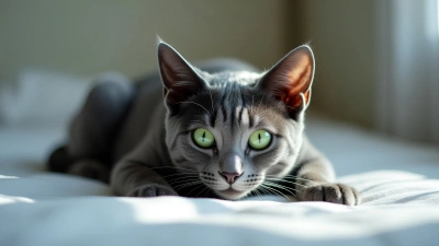 Russian Blue Cat With Green Eyes Relaxing