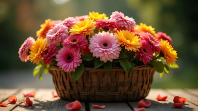 Rustic Basket Filled With Vibrant Flowers