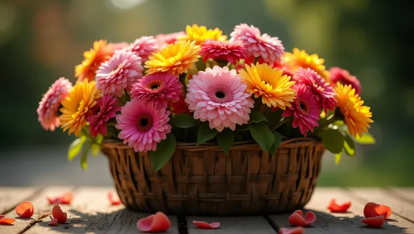 Rustic Basket Filled With Vibrant Flowers
